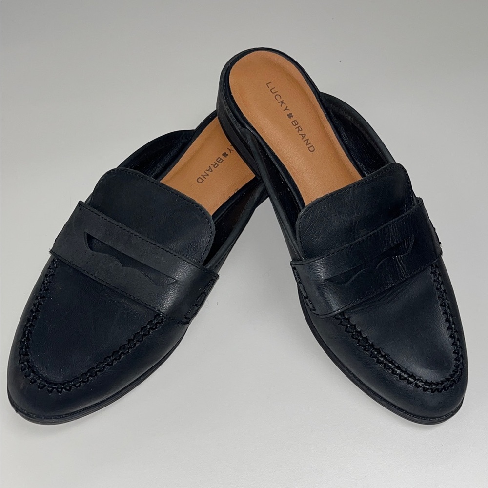 Lucky Brand Black Leather Slip-On Penny Loafers size 9.5